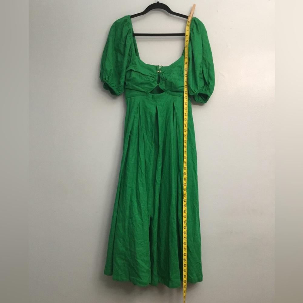 House of Harlow Chic Green Midi Dress with Puff Sleeves